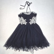 Blondie Nites Dress Womens 1 Blue Silver Lace Rhinestone Tulle Party Homecoming