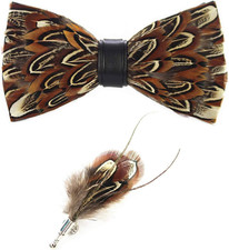 Peacock Feather Pre-Tied Bow Tie and Brooch Set for Tuxedo Banquet