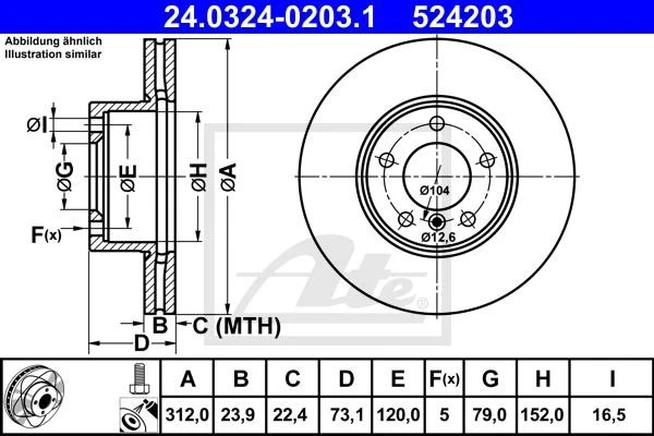 ATE Powerdisc Dischi Freno + Pastiglie Anteriori Adatto A per BMW 3er F30 F31 - Immagine 2 di 4