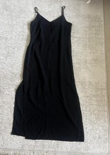 Black Long Slip Dress XS V-Neck Strappy Sleeveless Side Slit