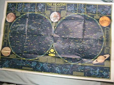 THE HEAVENS MAP + MONTHLY STAR CHARTS National Geographic August 1970 
