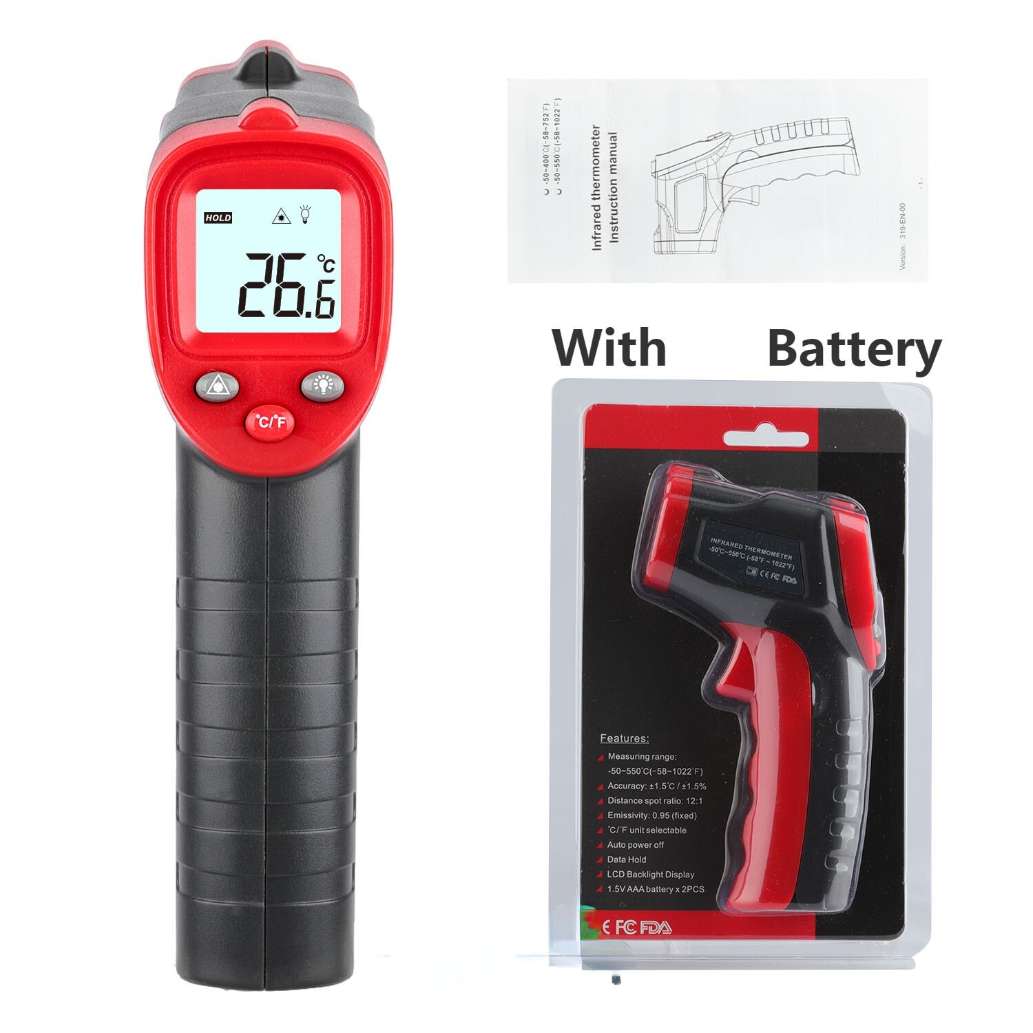 Digital Non-Contact Thermometer Infrared Handheld Temperature Gun IR -50℃ ~ 550℃