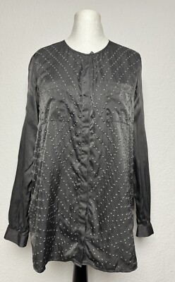 Repeat 100% Seide Damen Hemd Nieten 38 Oversize Bluse Top Oberteil 6384