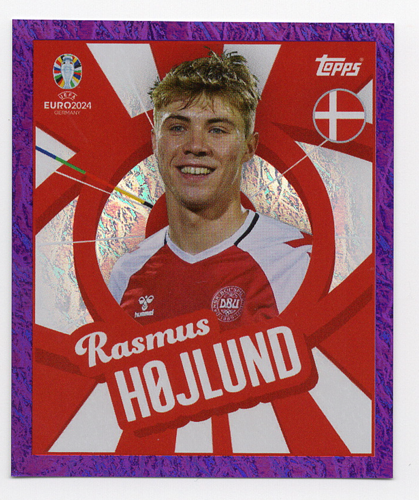 Topps EURO 2024 Purple Parallel Sticker DEN PTW Rasmus Højlund (Denmark)