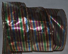 Wired Ribbon Christmas Metallic Gold Stripe Red Green Blue 2.5" Wavy Holiday Bow