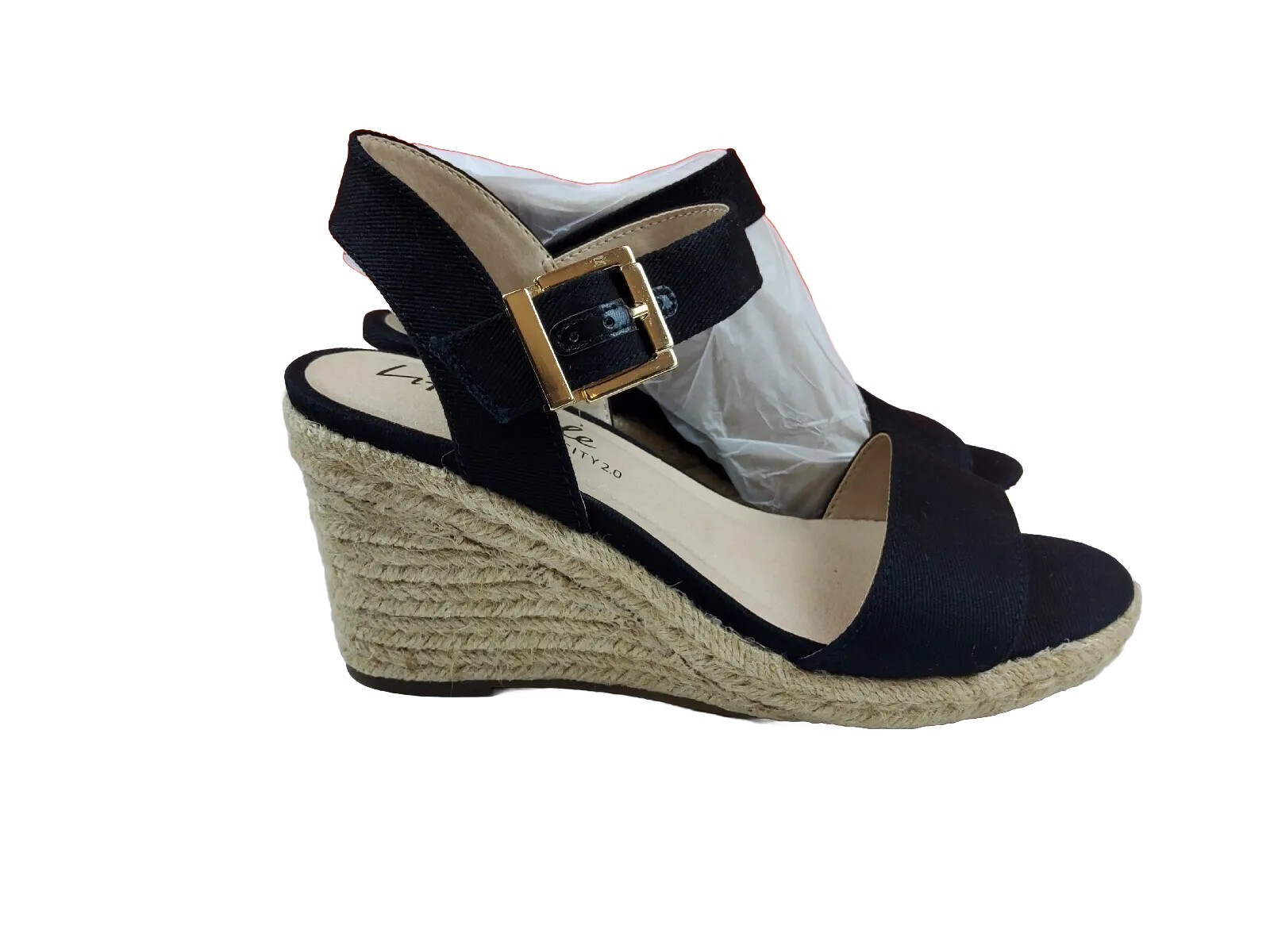 LOTTO Style & Co sandalo donna zeppa tacco cinturino alla caviglia punta tonda nero rafia 7 5 (#625