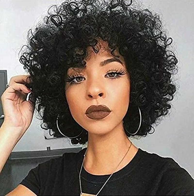 NWT Short Curly Wigs for LADIES XIAQUJ Women Black Brazilian Short Wavy Curly Parting High  main image 2