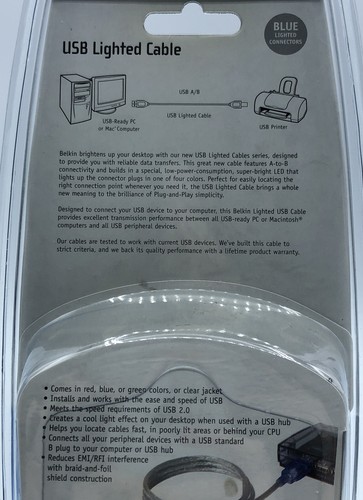 Belkin USB Lighted Cable, BLUE Lighted Connectors, 6ft - C77 - Picture 5 of 5