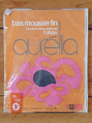 Vintage französische Aurelia COOP transparente Nylonstrümpfe 60er Jahre - Größe 10 kaum schwarz