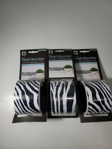 Mini Wall Border Zebra Print Wall Border Ashesive Tape Design 2"x96" Lot Of 3 - Picture 2 of 3