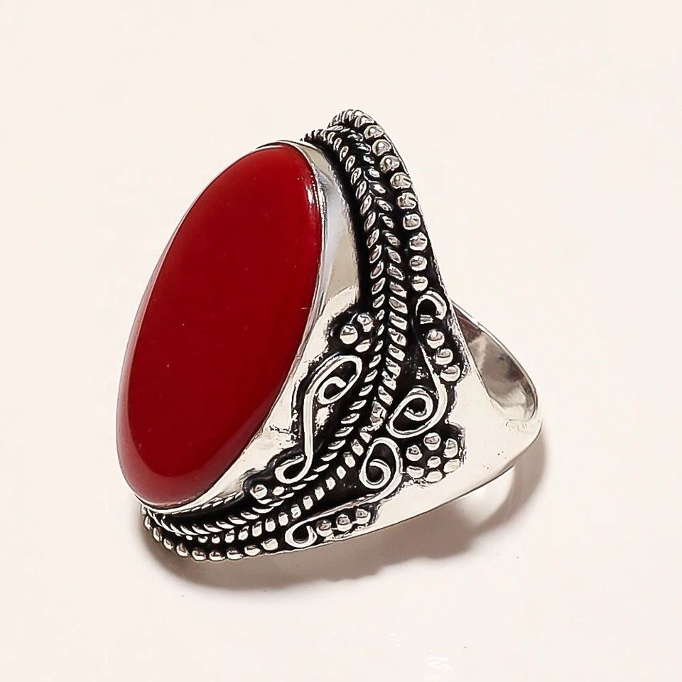 Натуральное коралловое кольцо ручной работы из стерлингового серебра 925 пробы 7,00 карата - Изображение 4 из 4