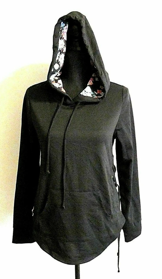 Sudadera con Capucha Self E by Self Esteem Para Mujer Negra Juniors M Con Cordones Estampado Floral Nueva con Etiquetas Foto 2 de 4