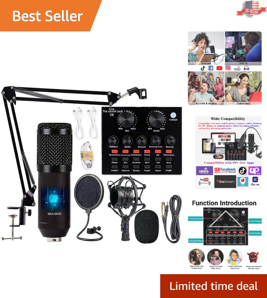 Professional Podcast Equipment Bundle Sound Card Recording
