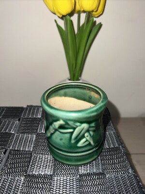 Lucky Bamboo Planter Pot Vase 3'' x 2 3/4 Green Cute No Cracks or Chips 