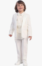 5-Piece Tuxedo Single Breasted Satin Notch Lapel-White