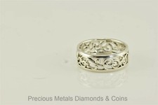 Sterling Silver 6.7mm Open Filigree Scroll Band Ring 925 2.9g Sz: 6.5