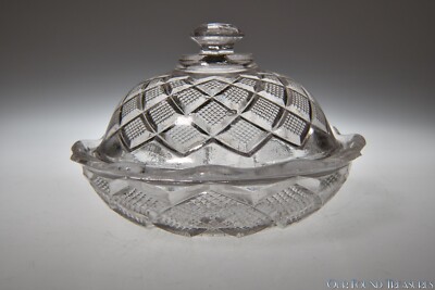 c. mid 1800s FINE CUT & DIAMOND by Unknown FLINT COLORLESS Butter Dish / Cover