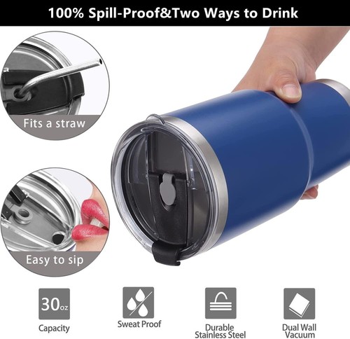 2 Replacement Lids for 30oz Stainless Steel Tumbler Travel Cup - Fits OF Inner d - Picture 5 of 8