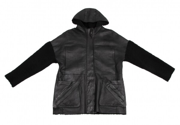 INES & MARECHAL Boa Switching Leather Hooded Jacket Size 36(K 