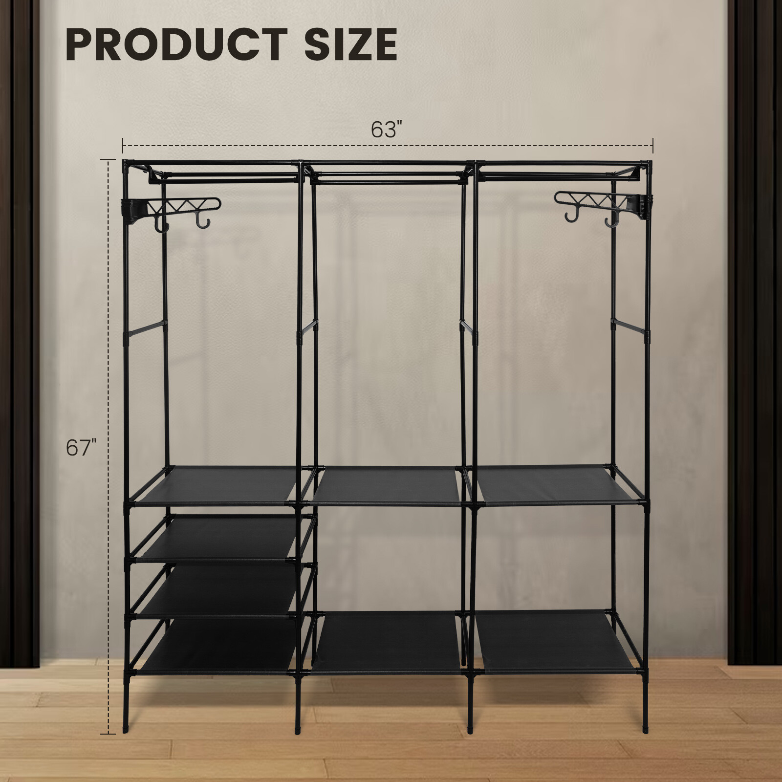 Heavy Duty Adjustable Closet Storage Shelf Metal Garment Rack Clothes