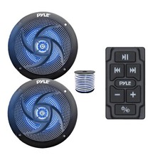 Pyle Marine Bluetooth Controller, 2x 4" 100W Blue LED Speakers Black w/Wire