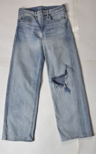 Old Navy Womens Wide Leg Distressed Jeans Light Wash Size 0 - Picture 2 of 6