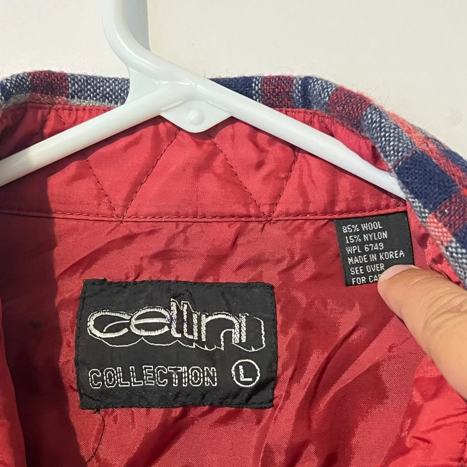 Camisa de franela de nailon de lana vintage años 80 90 Cellini para hombre talla L a cuadros hecha en Corea Foto 2 de 4