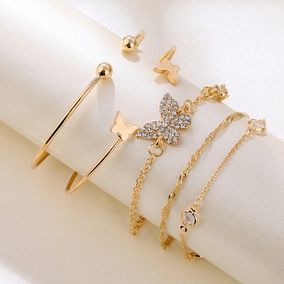 5PC New Bohemian Elegance Open Bracelets Rhinestone Butterfly Bracelet Girl 'OY