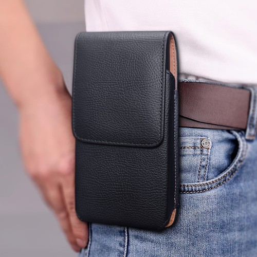 Black Vertical Leather Holster Belt Clip Case Cover For Apple iPhone 16 Plus - Picture 5 of 16