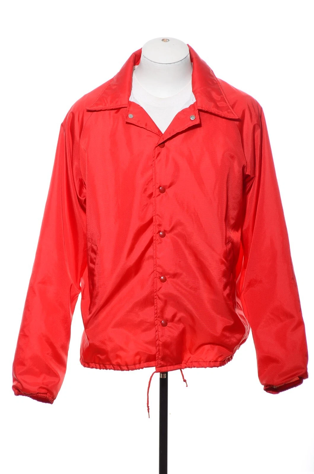 Vintage Todd Sportswear Red Nylon Satin Enamel Snap Windbreaker Jacket Warm Up L