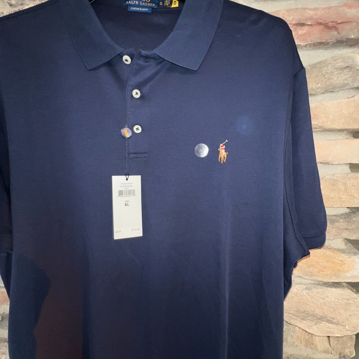 【関税&送料込】Polo Ralph Lauren Navy Blue Cotton Classic-F Classic Fit Dot Soft Cotton Polo Shirt