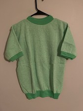 VTG 60s Towncraft Penneys Lime Green Creslan Acrylic S/S Sweatshirt - Adult M