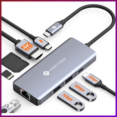 USB-C Hub 8-in-1 HDMI 4K 60Hz Adapter Gigabit Ethernet 100W PD für MacBook Pro