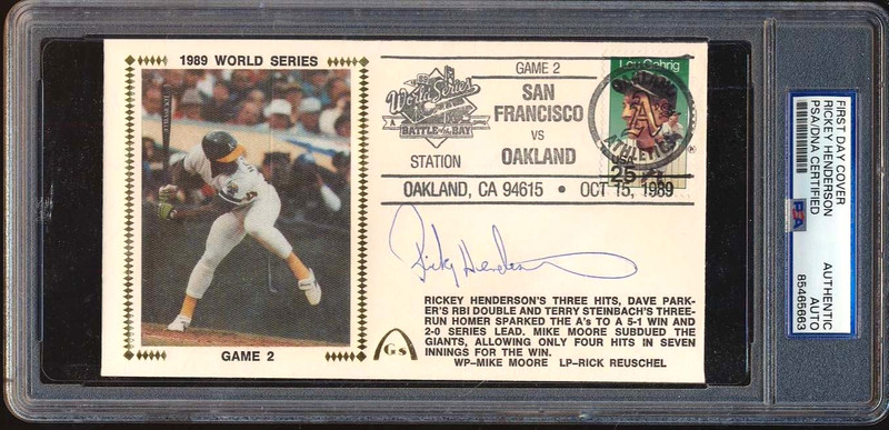 Rickey Henderson Signed Auto 89 WS First Day Cover Cachet Envelope PSA/DNA PR32