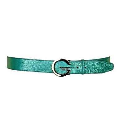 Guess Belt Womens M Genuine Leather Logo Buckle Turquoise Vintage 80s Mermaid