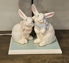 Nojo Bunny Rabbit Nursery Child Baby Lamp Ceramic 2 Figures Table No Shade