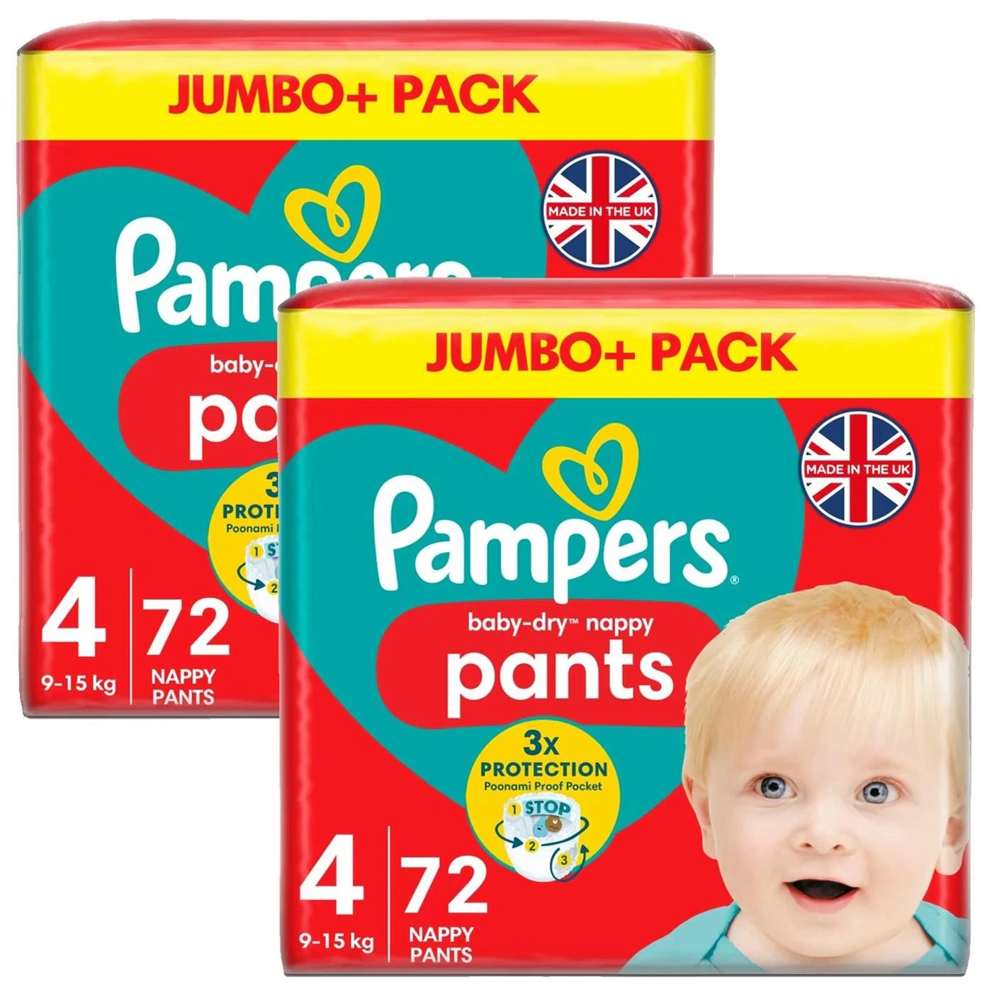 Pampers Baby Dry Nappy Size4 Diaper Protect Pants 9-15kg Jumbo+Pack 2x72 Nappies