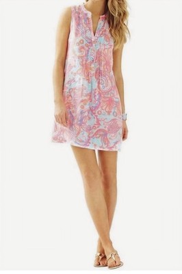 LILLY PULITZER Linen Too Much Bubbly Sz L Tunic Dress Pink Summer Party  EUC 