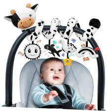 Spiral Car Seat Baby Toys 0-6 Months, Infant Carseat High High Contrast Cow