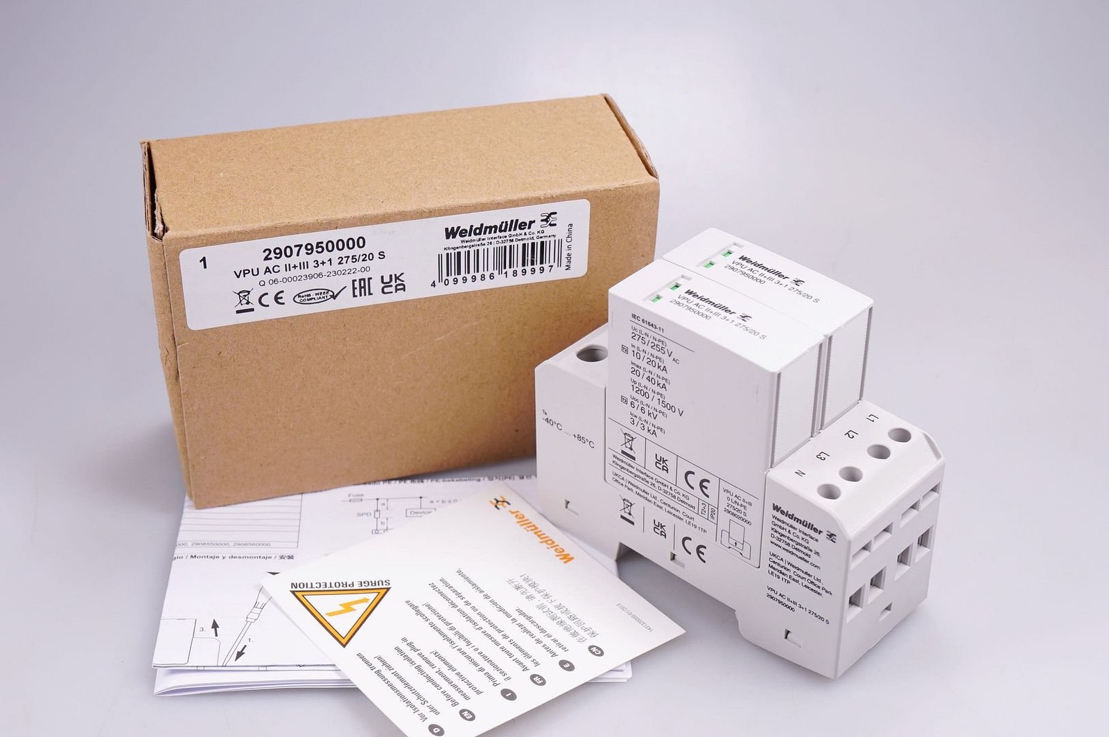 WEIDMÜLLER VPU AC II+III 3+1 275/20 S 2907950000 Surge Arrester NEW