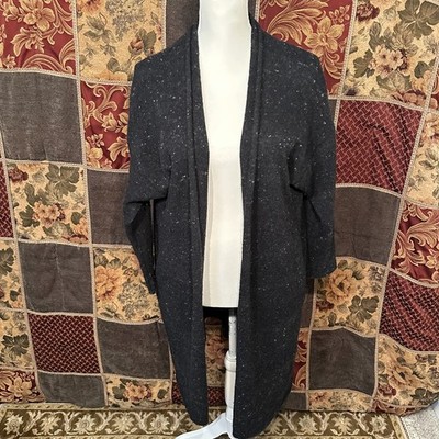 Evam Eva Cardigan Robe Women's 3 Large Marled Black Rolled Hem Cashmere Wool