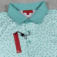 NWT Redvanly Men’s Large Clyde Teal Polka Dot AOP Stretch Golf Polo Shirt