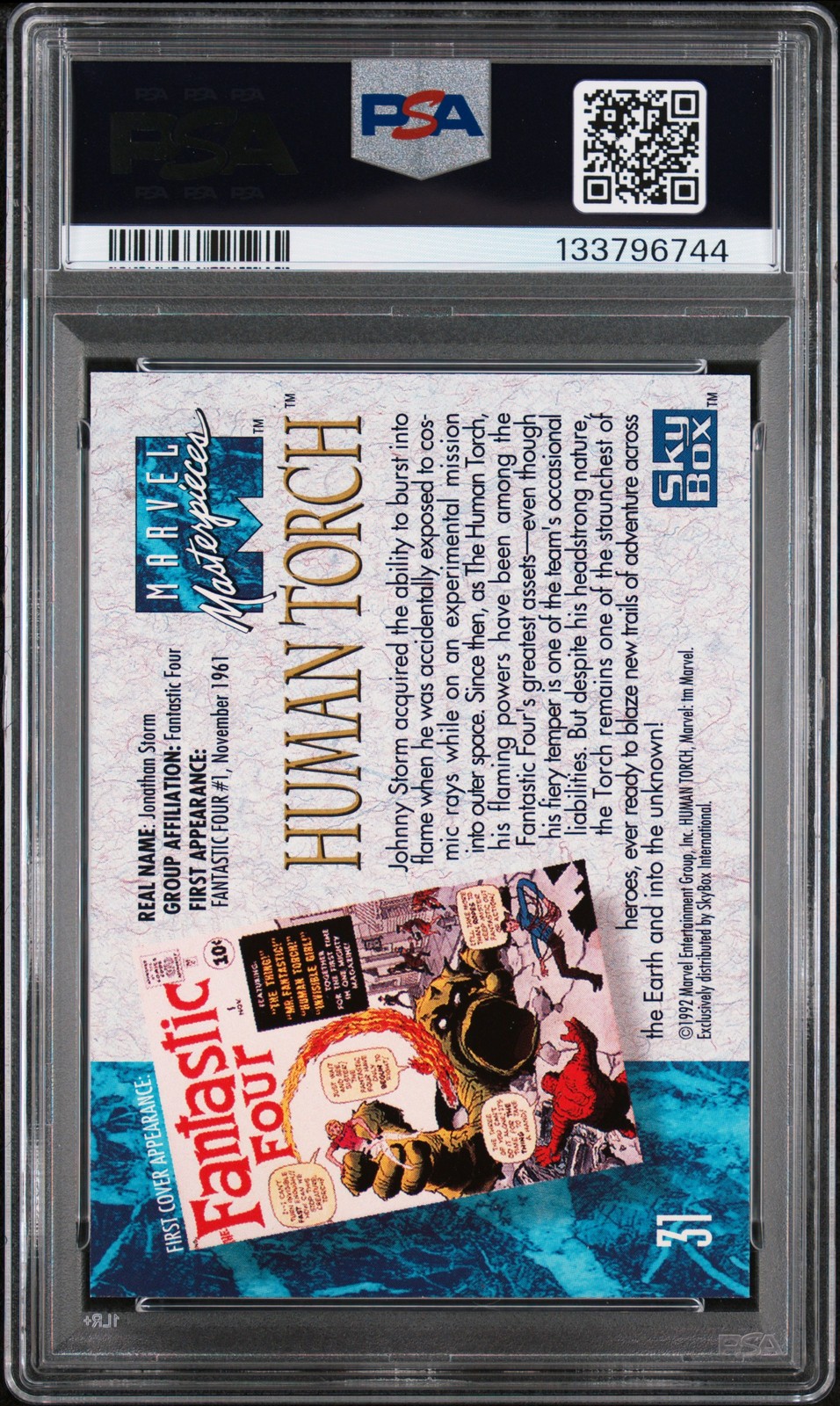 1992 MARVEL MASTERPIECES #31 HUMAN TORCH PSA 9 view 2