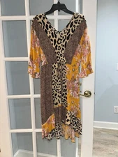 Gigio Womens Maxi Dress V-Neck Mixed Print High Low Size S  Leopard Floral