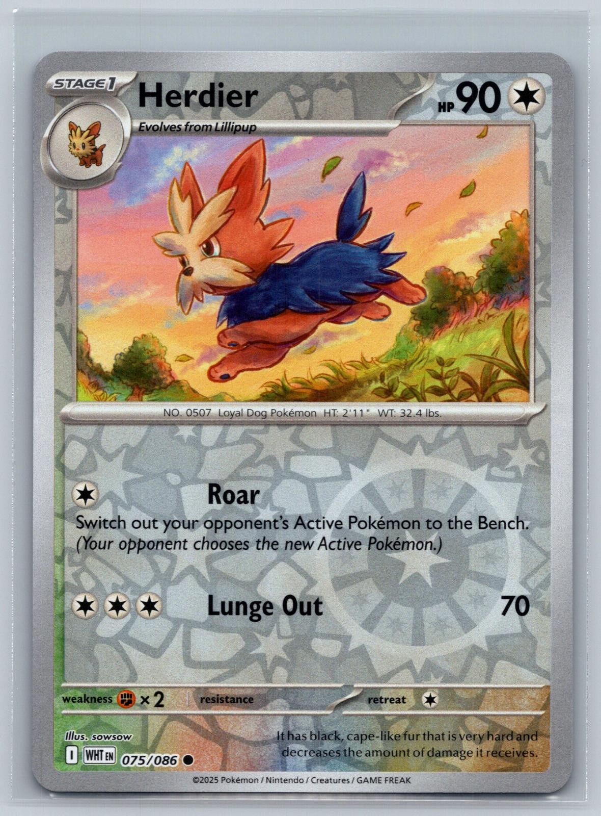 Herdier 075/086 Common White Flare Pokemon Card Reverse Holo Near Mint