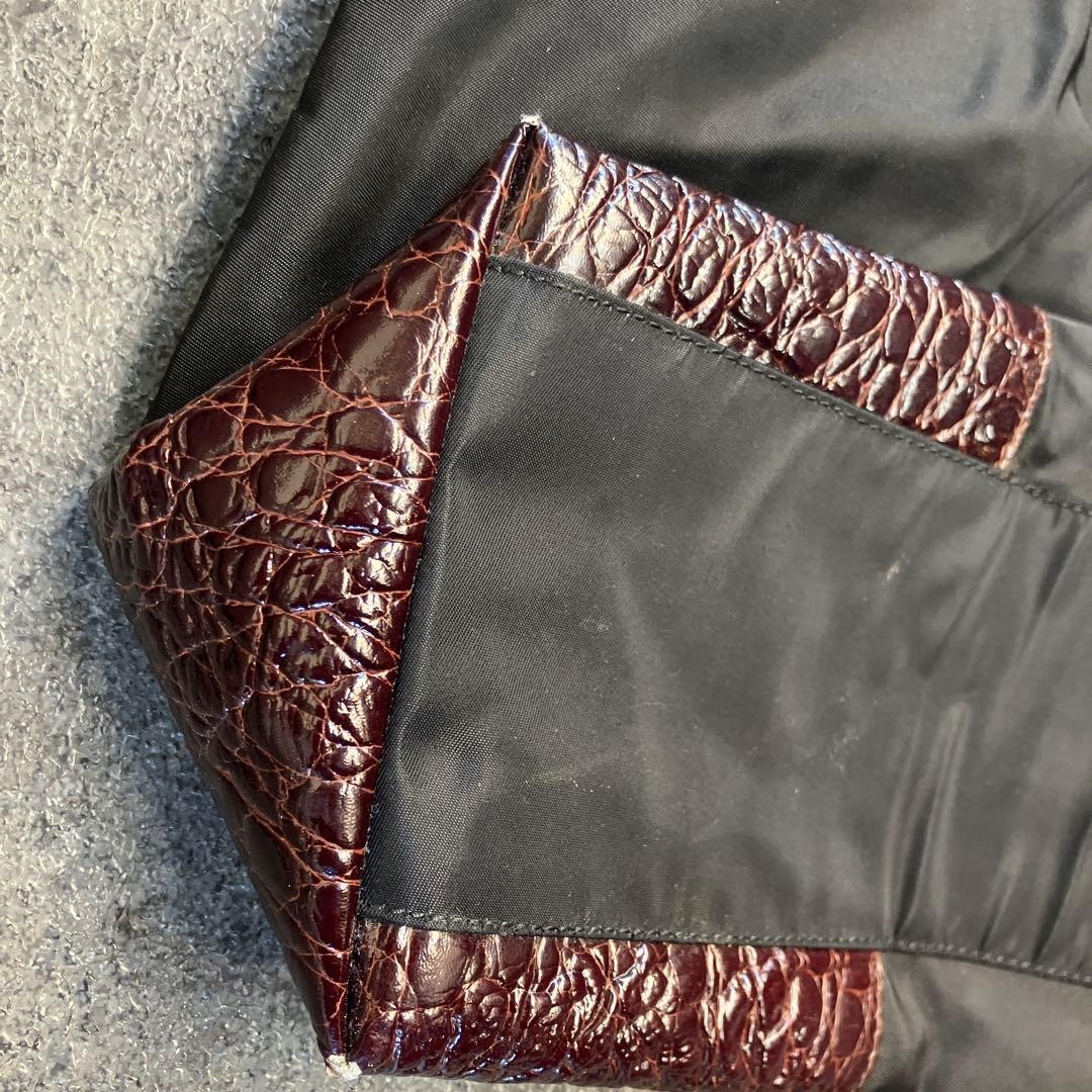 PRADA Tessuto Nylon Croc Embossed Leather Handle Tote Bag Black Vintage Used thumbnail 4