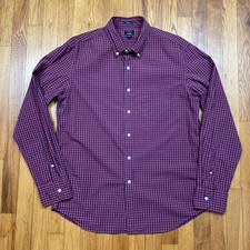 J Crew Oxford Shirt Mens L Slim Fit Flex Washed Casual Classic Cotton Red Check