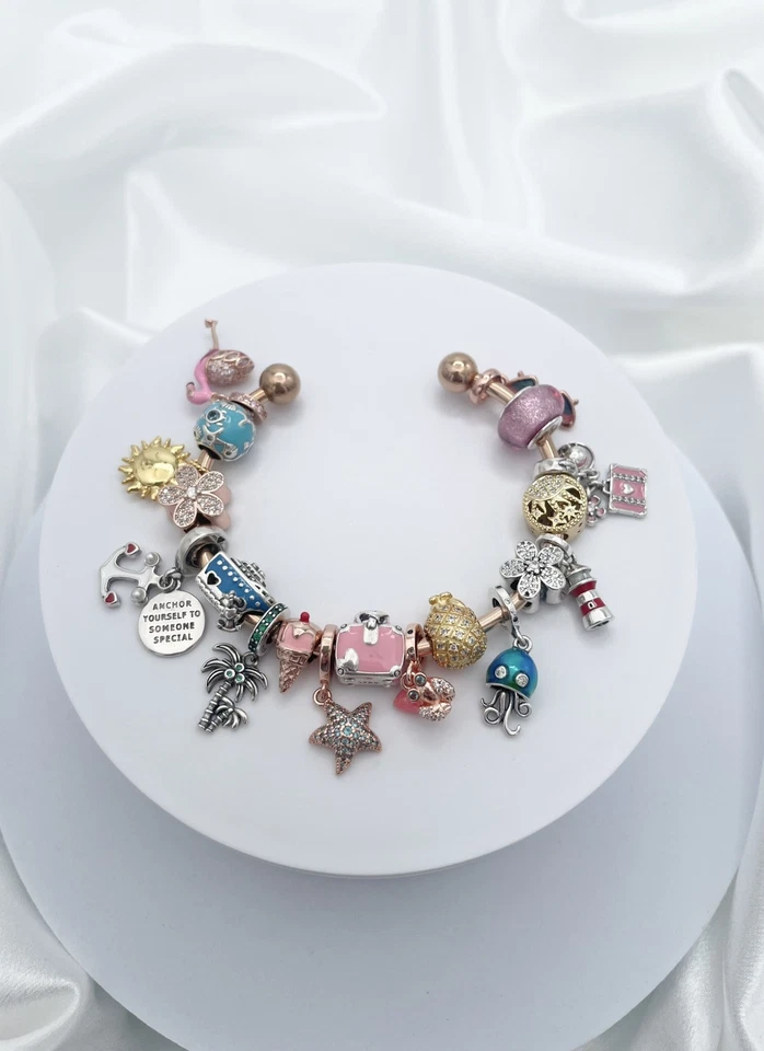 Linx Rose Gold Open Bangle with Cruise Themed Charms - Image 3 of 4