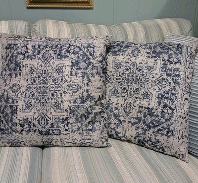 Pair Of Blue And White Tile Print Boho ethnic Throw Pillows