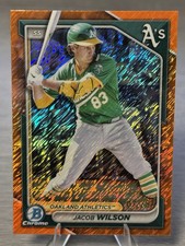 🔥JACOB WILSON 2024 Bowman Chrome Orange Shimmer Refractor RC /25 #A's PHENOM!🔥